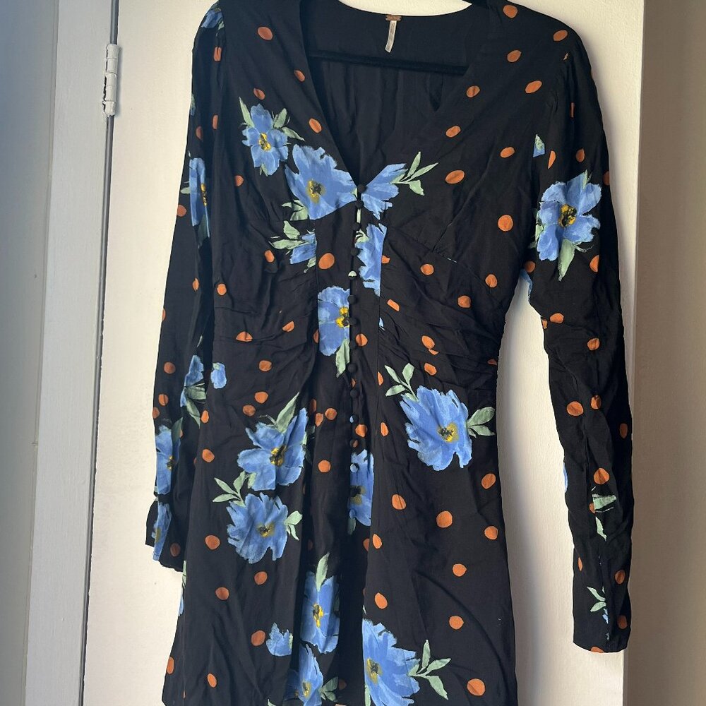 Free People Long-Sleeve Black Cotton Dress